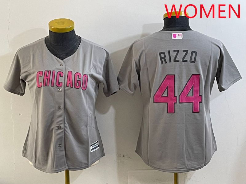 Women Chicago Cubs #44 Rizzo Grey Fashion Game 2025 Nike MLB Jersey style 5->youth mlb jersey->Youth Jersey